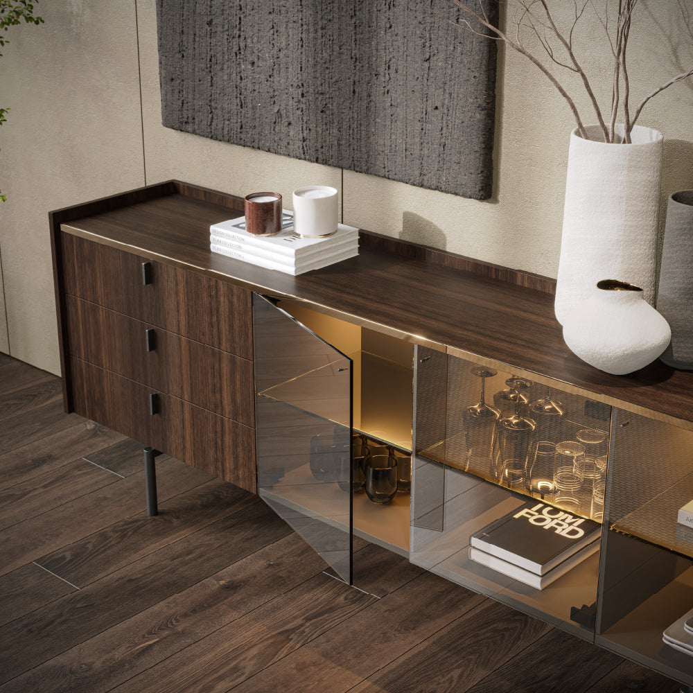 Colline Glass 4-Door Sideboard with Lighting